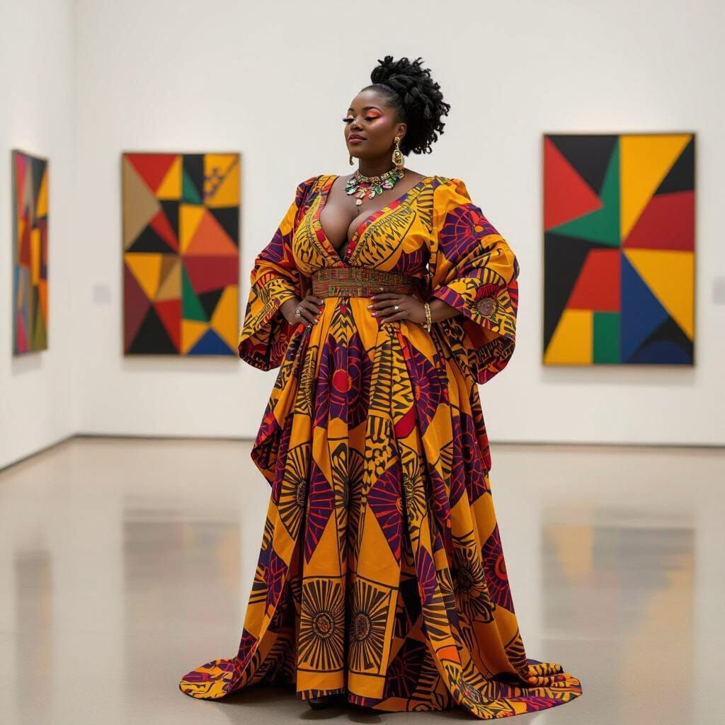 Confident Woman with Yoruba Body Paint in Museum