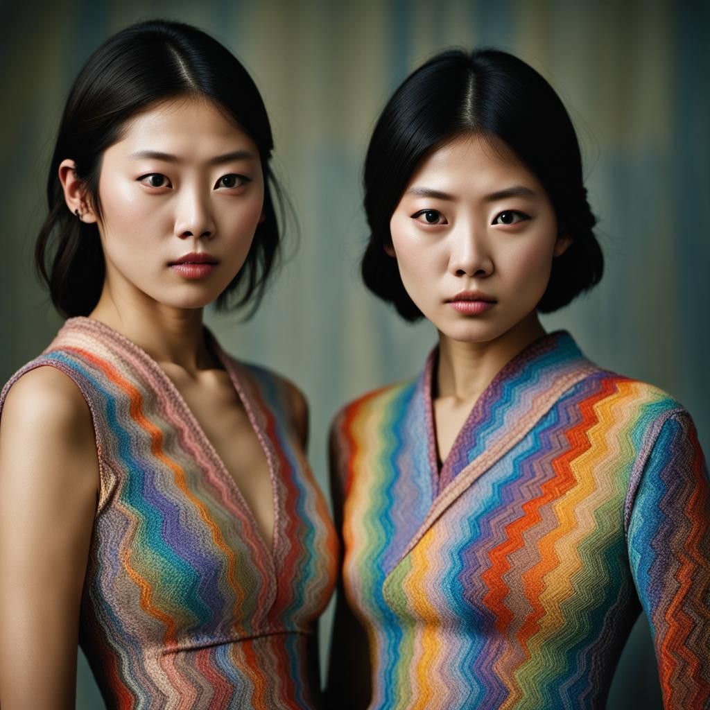 Japanese Sisters in Missoni Dress: Professional Portrait