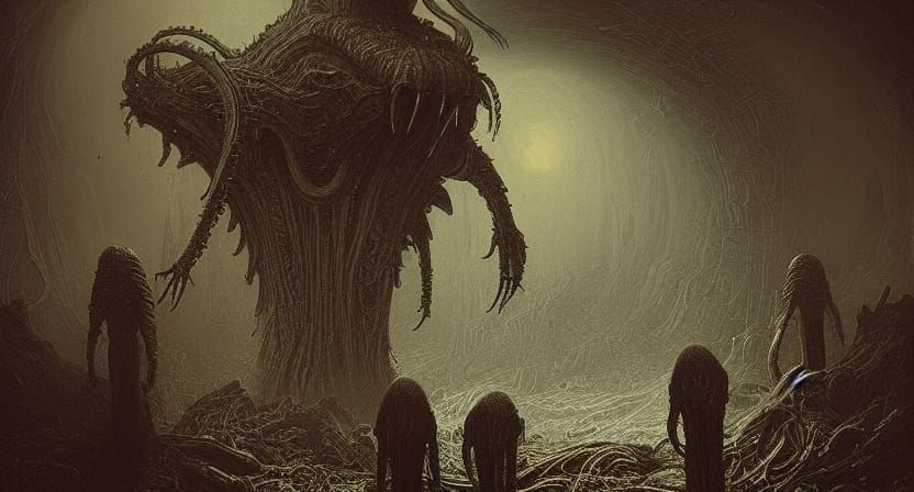 Biomechanical Mushroom Horror Landscape