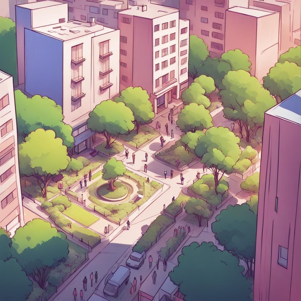 Brazilian City Square: Isometric Cartoon Art