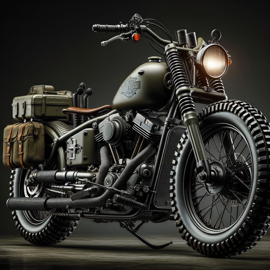 Olive Drab Military Motorcycle with WWII Accents