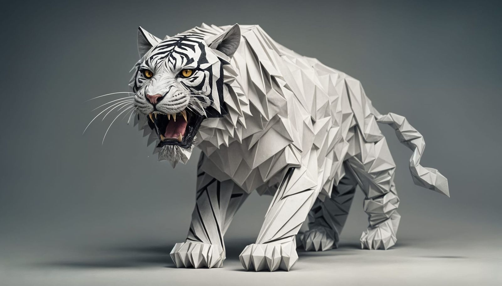 A Dramatic Origami Tiger in Epic Cinematic Style