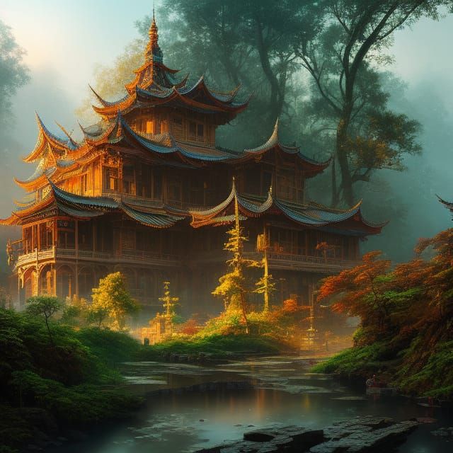 Elaborate Monastery as Detailed Fantasy Art