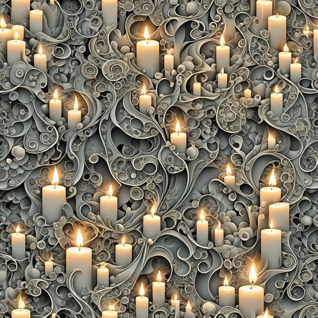 Sleepy Candle with Abstract Vector Fractal Design