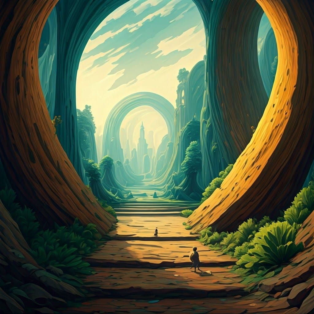 Surreal Dreamlike Landscape in Gouache Style