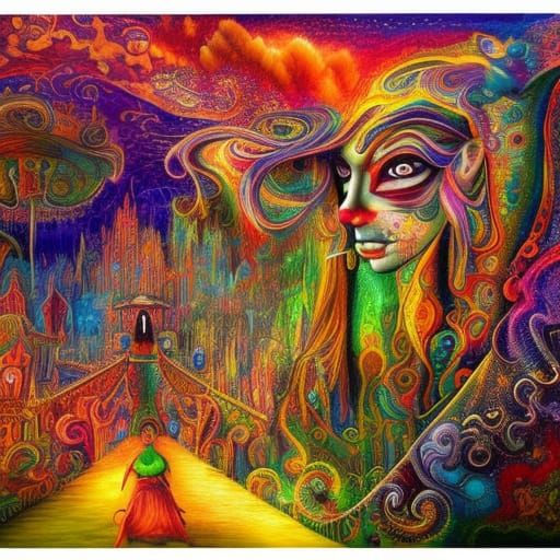 Psychedelic Funhouse Landscape in Dystopian Storybook Illust...