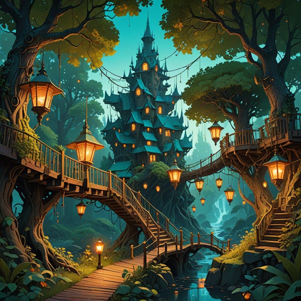 Enchanted Treehouse Metropolis in a Primeval Forest
