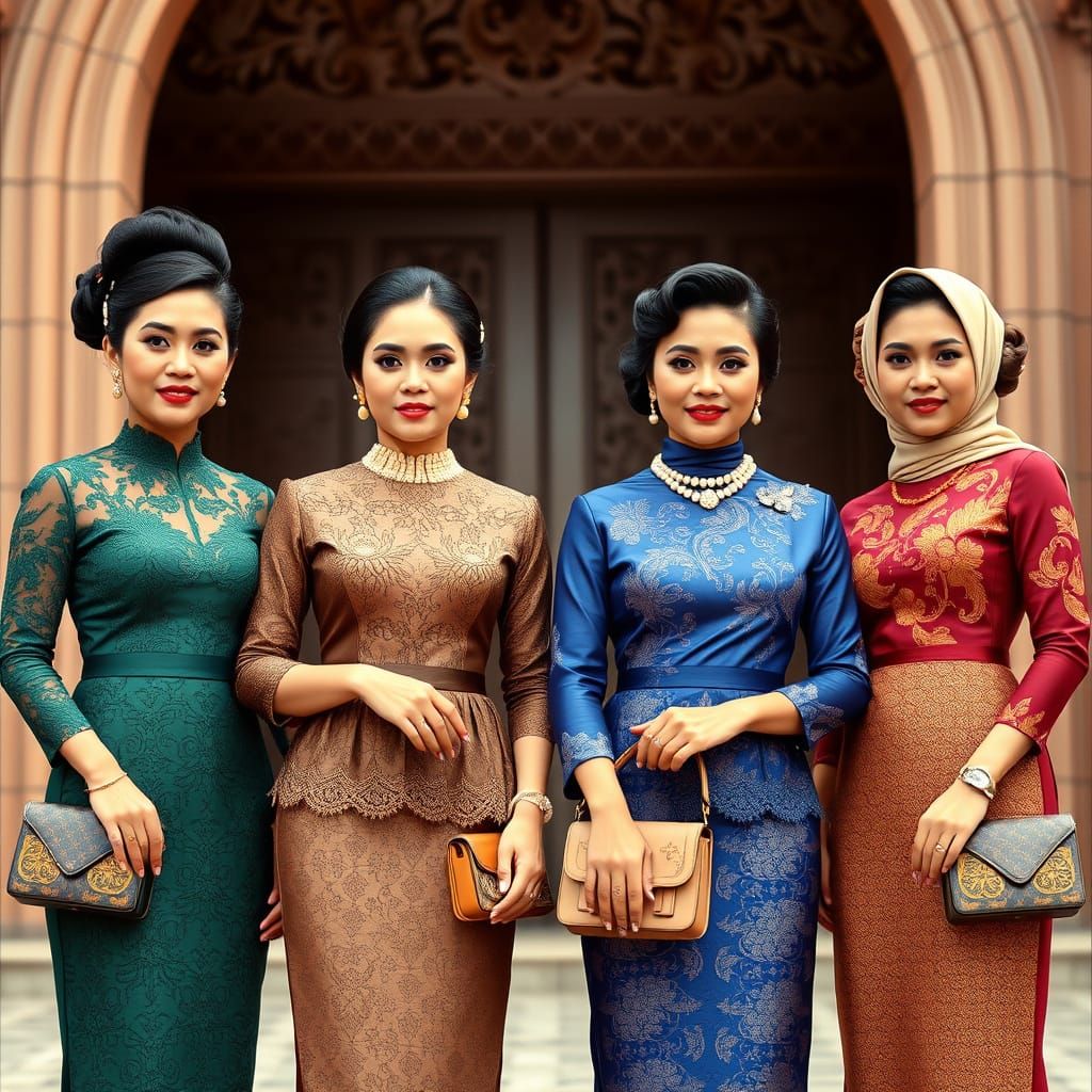 Elegant Malay Women in Traditional Dress, 1960s Style