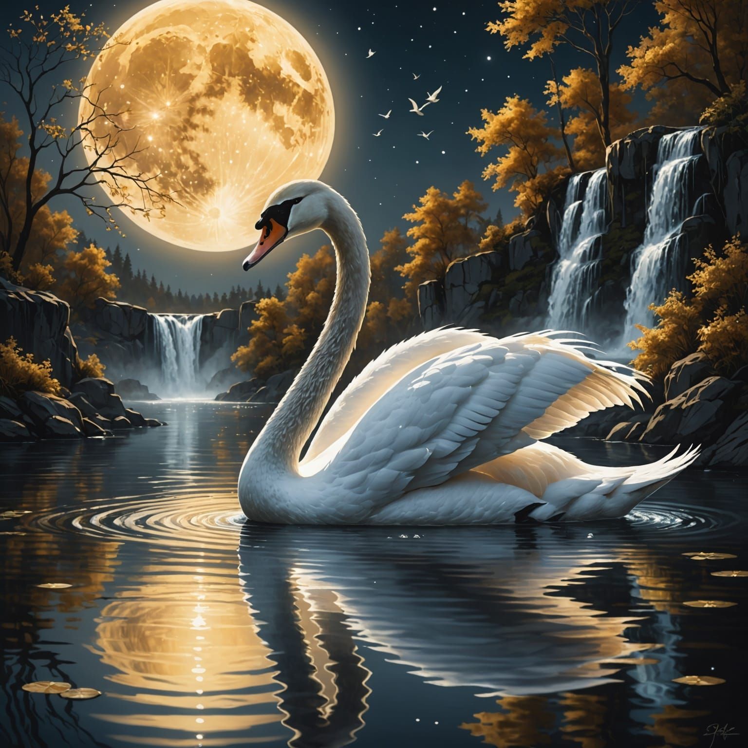 Surreal Swan in Ethereal Glow, as Digital Art