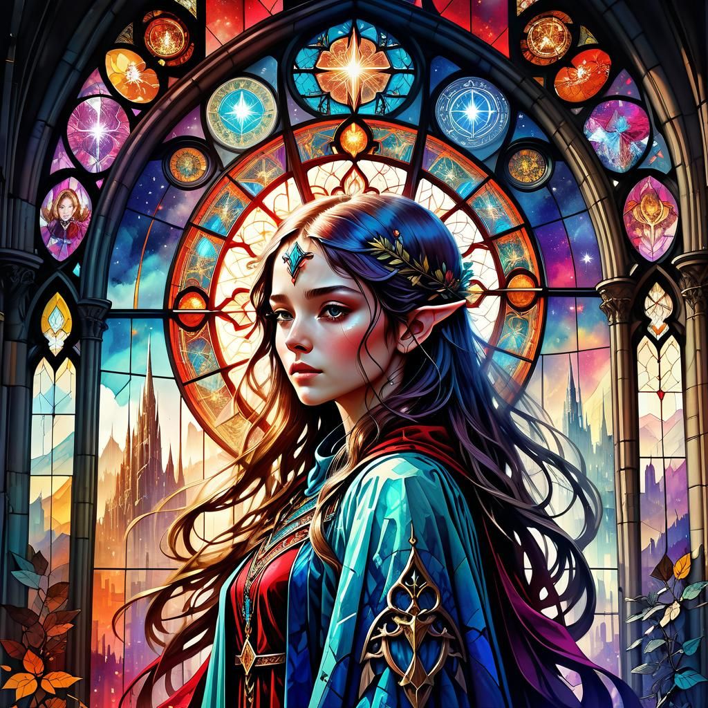 Vixyna: Epic Fantasy Stained Glass Window Art