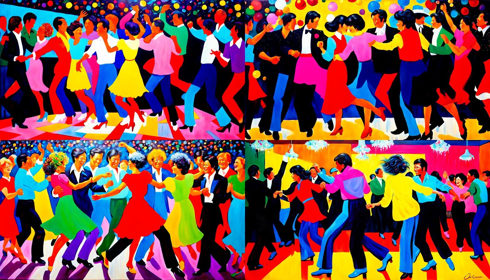 Energetic 1980s Disco Scene as Impasto Painting