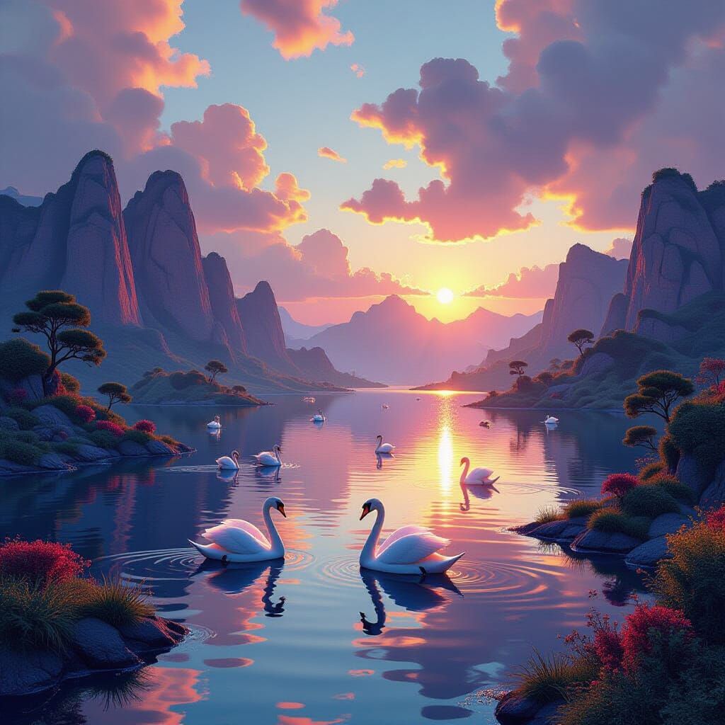 Mystical Fractal Swan Lake Landscape in Unreal Engine