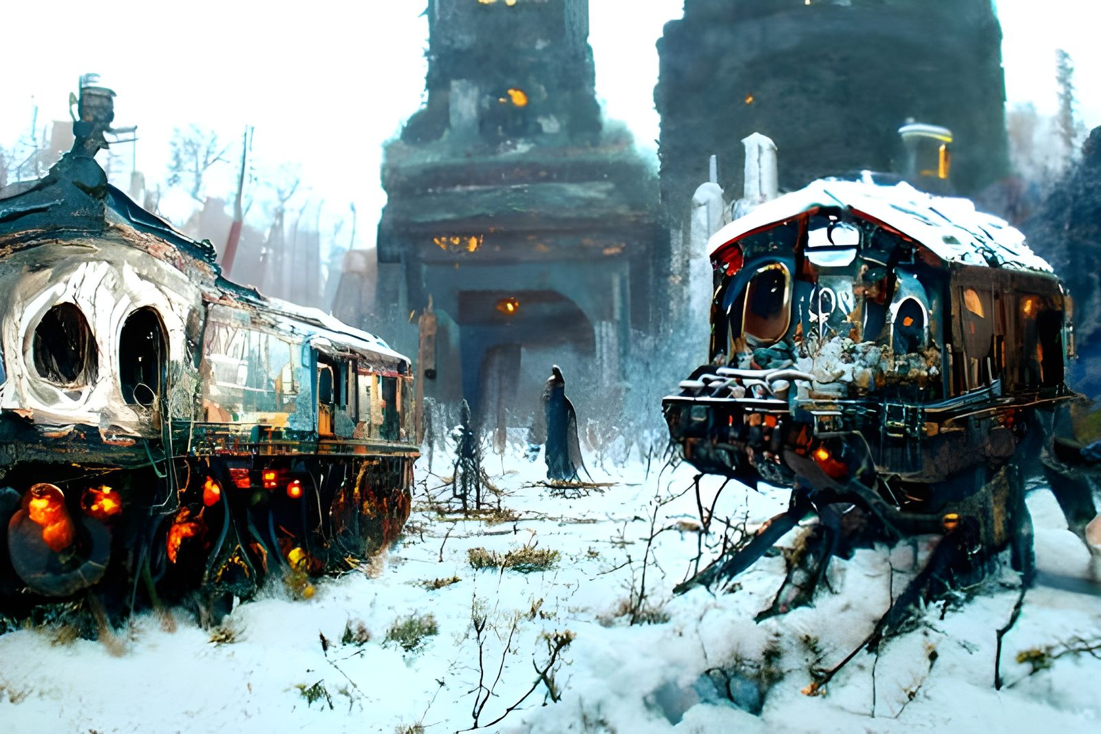 Ghost Train in Abandoned Depot, Hyperrealistic Digital Art