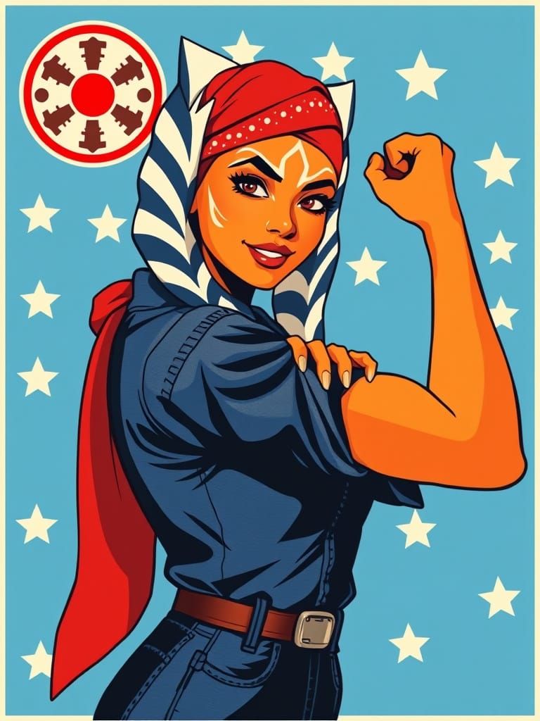 Strong and Determined Ahsoka as Rosie the Riveter in Pop Art...