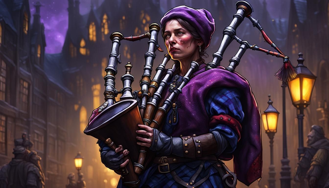 Plaid Bagpiper: Dark Fantasy Concept Art
