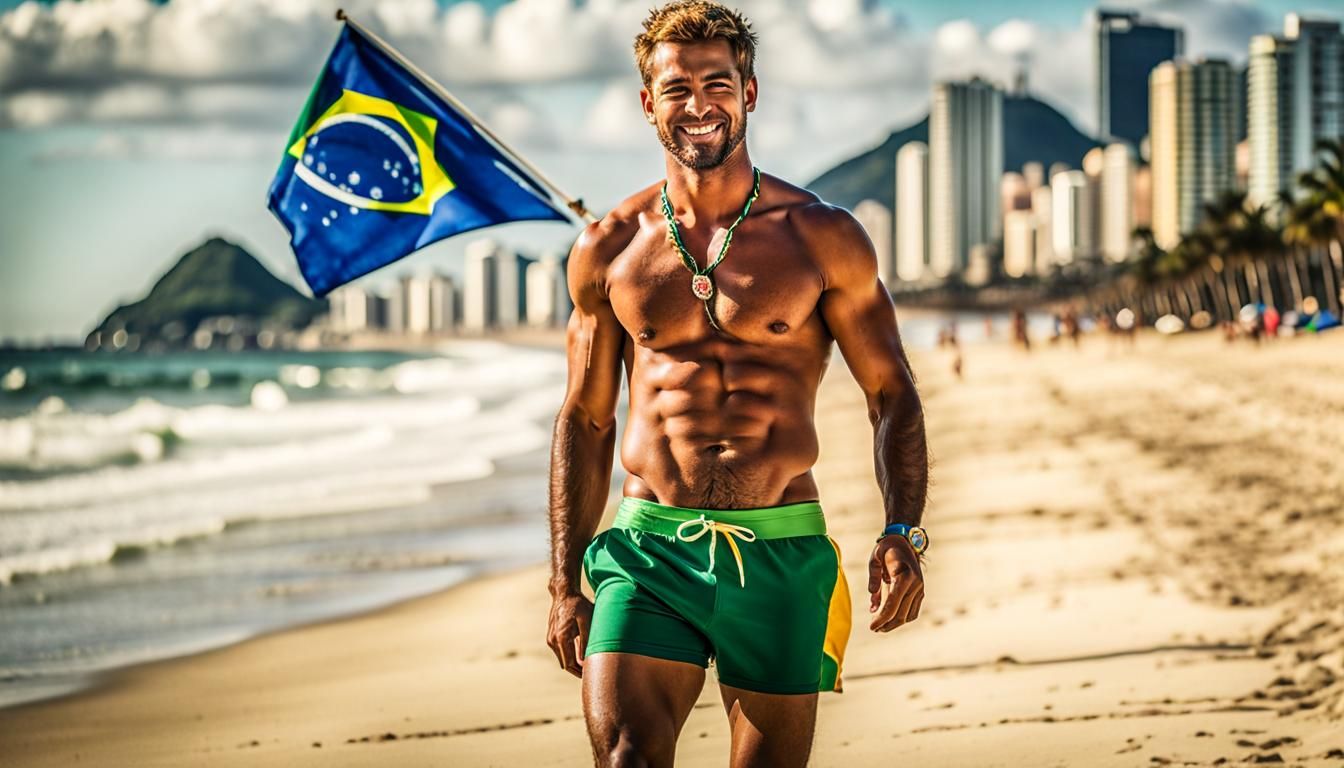 Attractive Brazilian Man on Rio Beach: Professional Photogra...