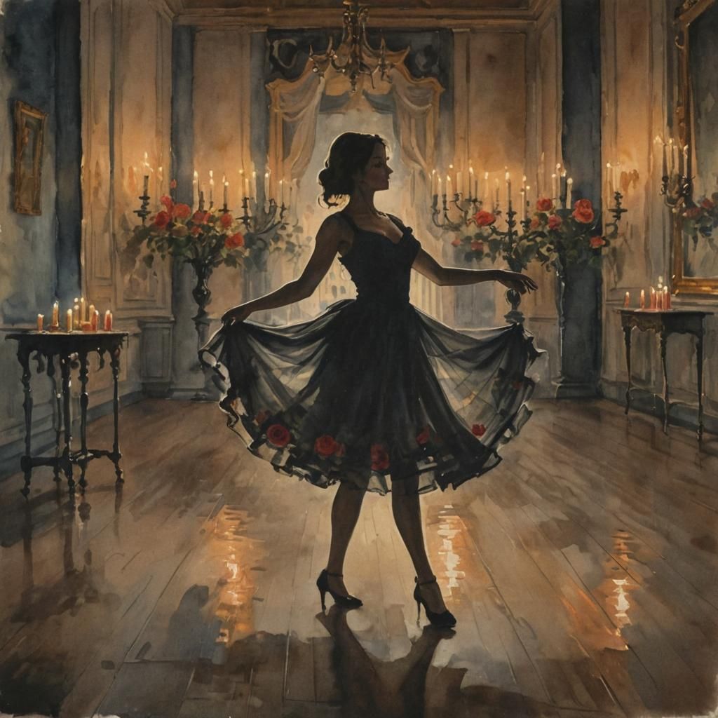 Silhouette of a Woman Dancing in Candlelight