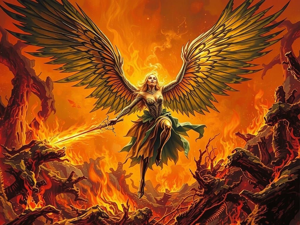 Ethereal Fire Fairy in Mystical Forest Setting