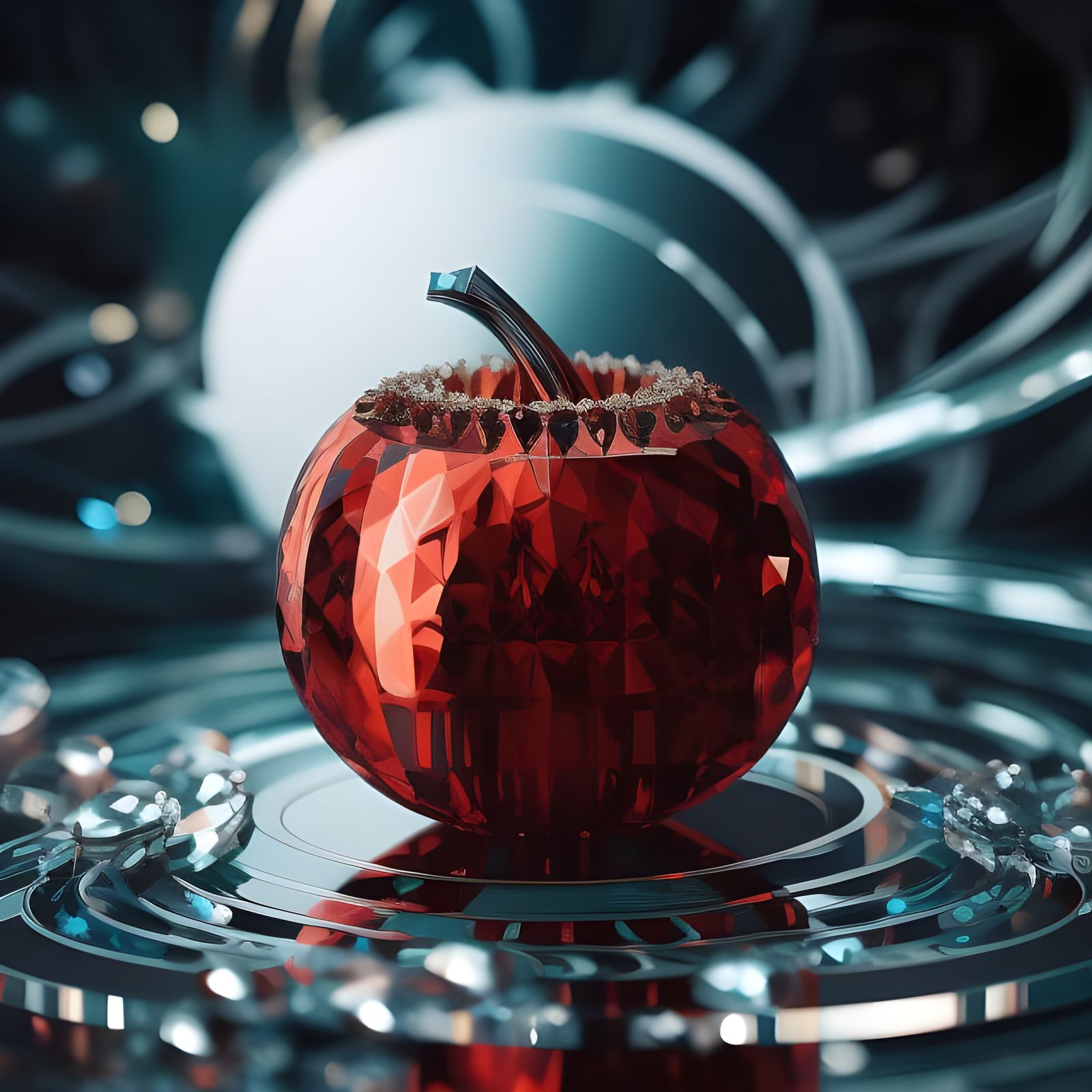 Diamond Apple with Sapphire Inlays, Digital Art