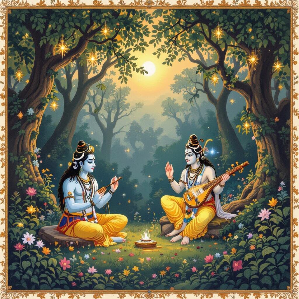 Lord Shiva and Narad Muni Converse in Mystical Forest