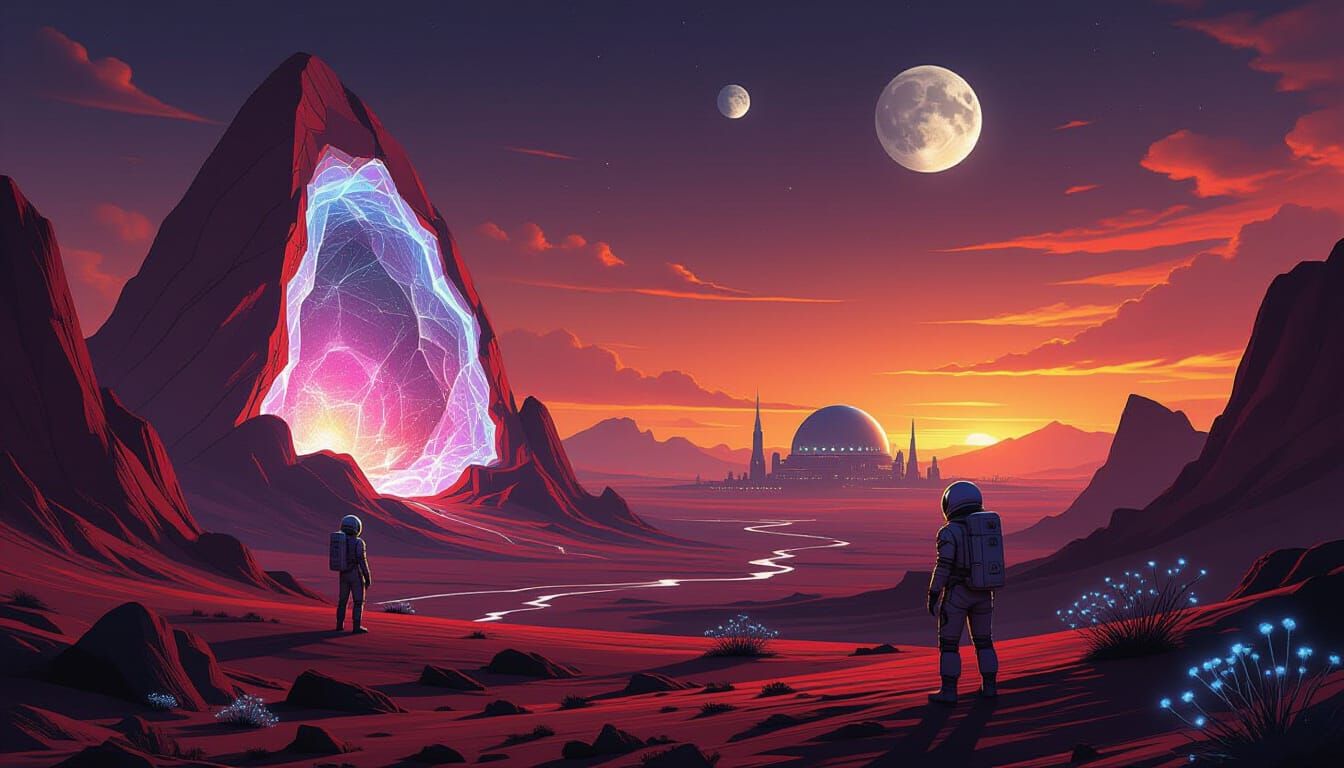 Astronaut Explores Alien Geode on Mars