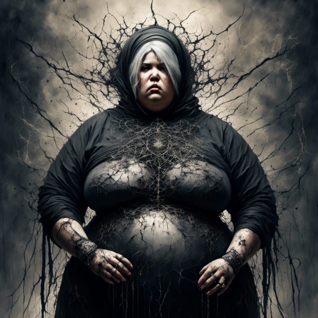 Curvy Goth Woman with Silver Hair and Piercings