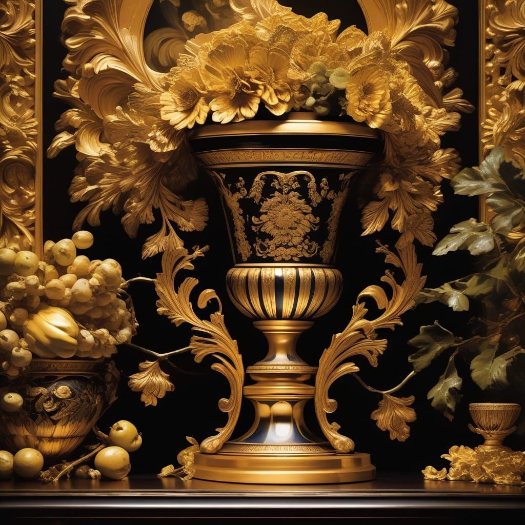 Baroque Golden Vase Still Life with Chiaroscuro