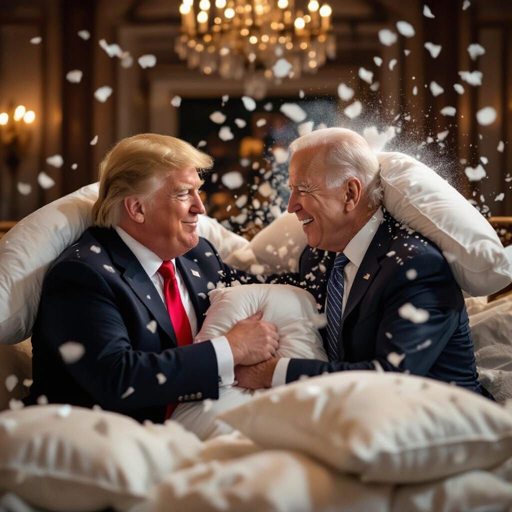 Trump and Biden in Hilarious Pillow Fight: Realistic Photo