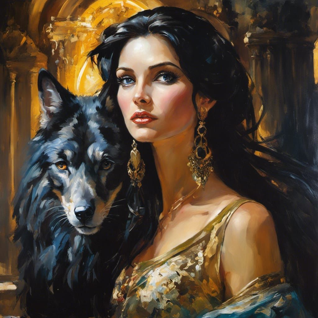 Morgan Le Fay and Merlin in Hyperrealistic Painting