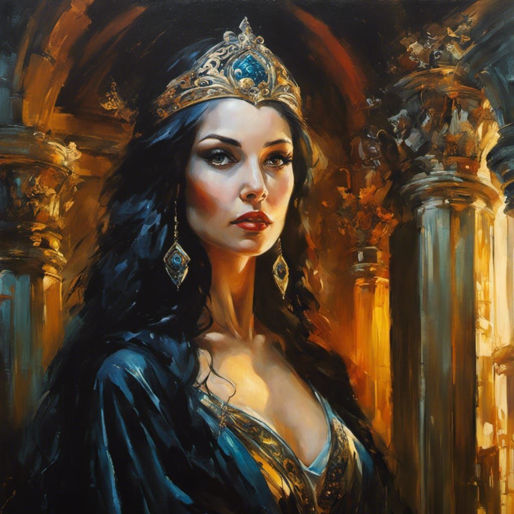 Enchantress and Wizard in Castle, Hyperrealist Painting