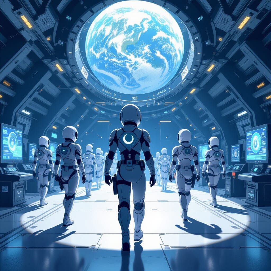 Futuristic Muslim Space Marines Training in Zero Gravity