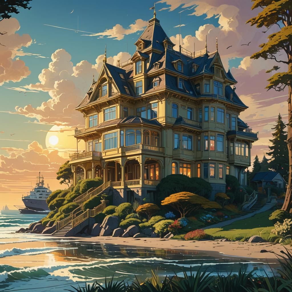 Beachside House with Sea View: Fantasy Concept Art