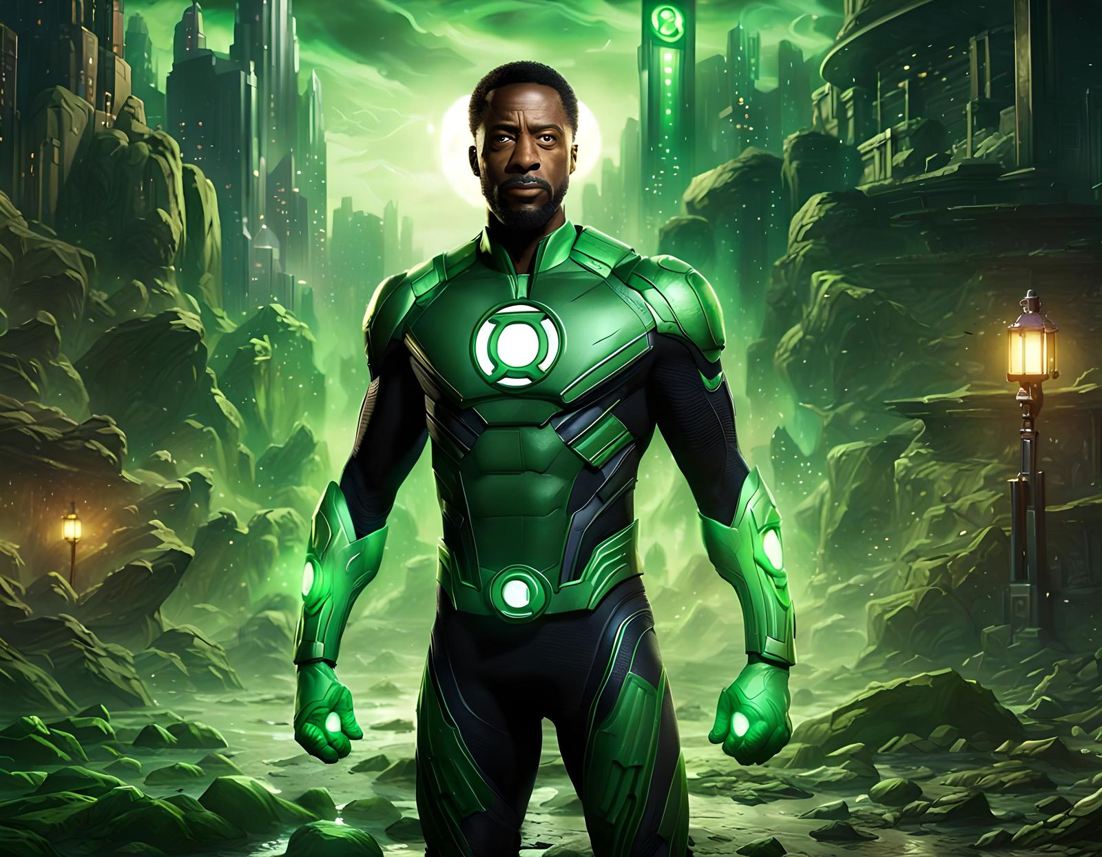 Green Lantern Portrait in Detailed Matte Painting Style