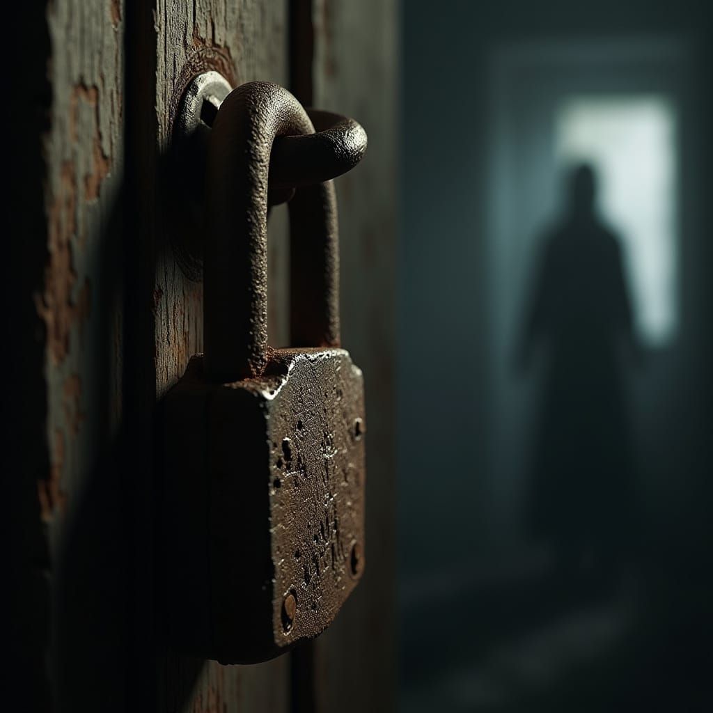 Rusted Lock on Weathered Door: A Symbolic Matte Painting