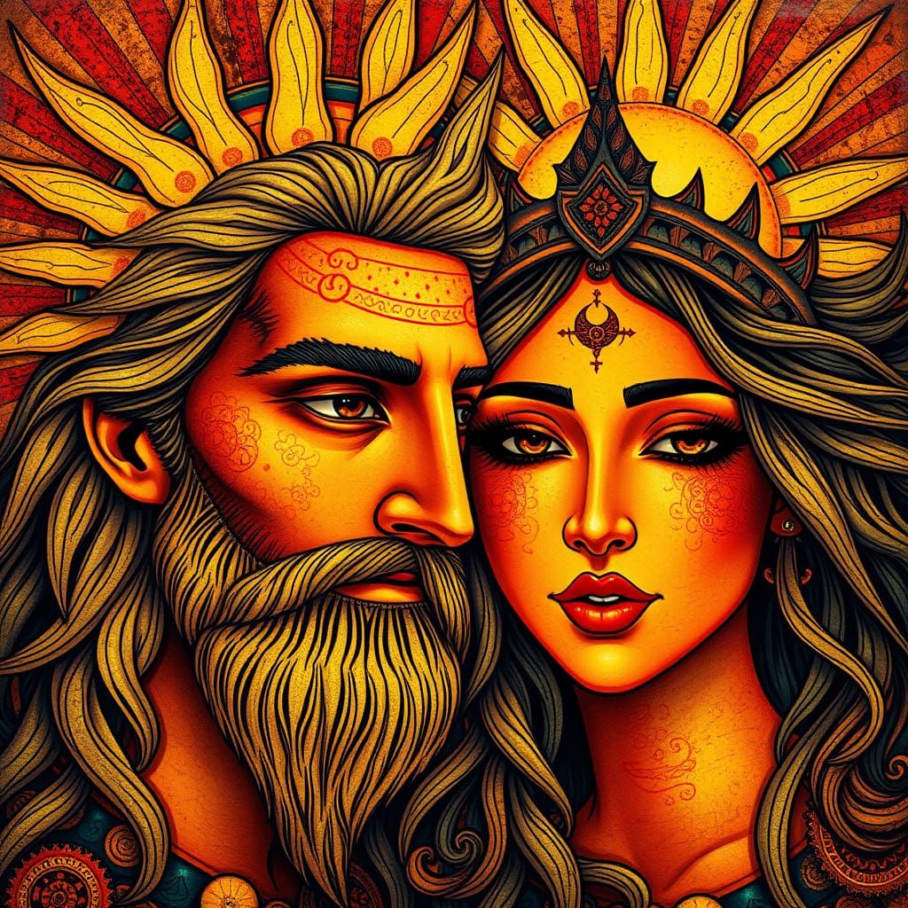 Radiant Gods in Ancient Fresco Style