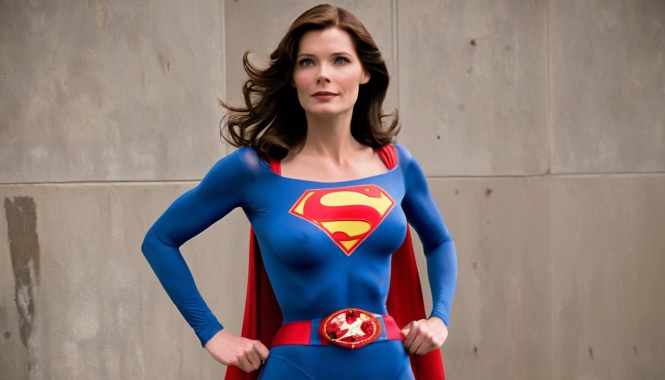 Superwoman Patrolling Metropolis in a Modern Cityscape