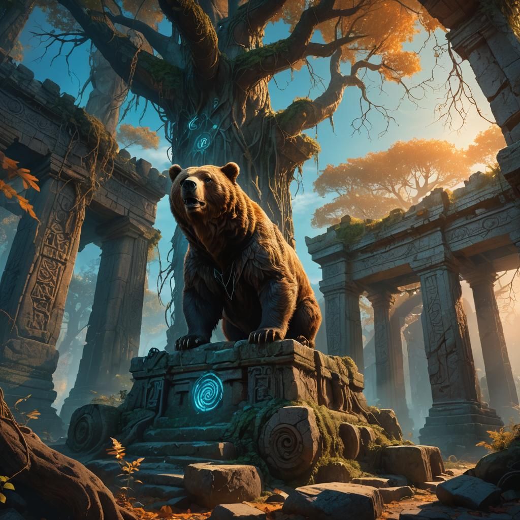 Grack Bear on Ancient Temple: Fantasy Concept Art