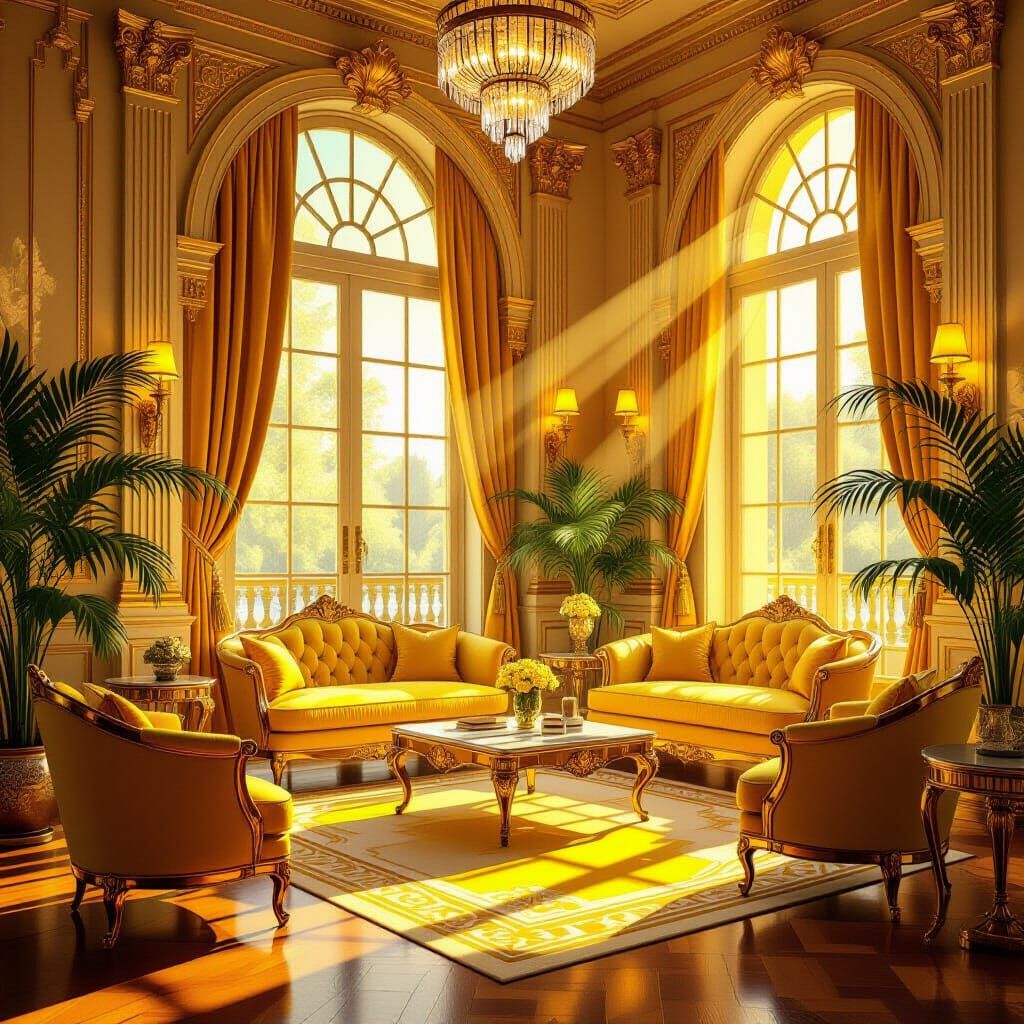 Opulent Yellow Art Deco Room With Gilded Accents