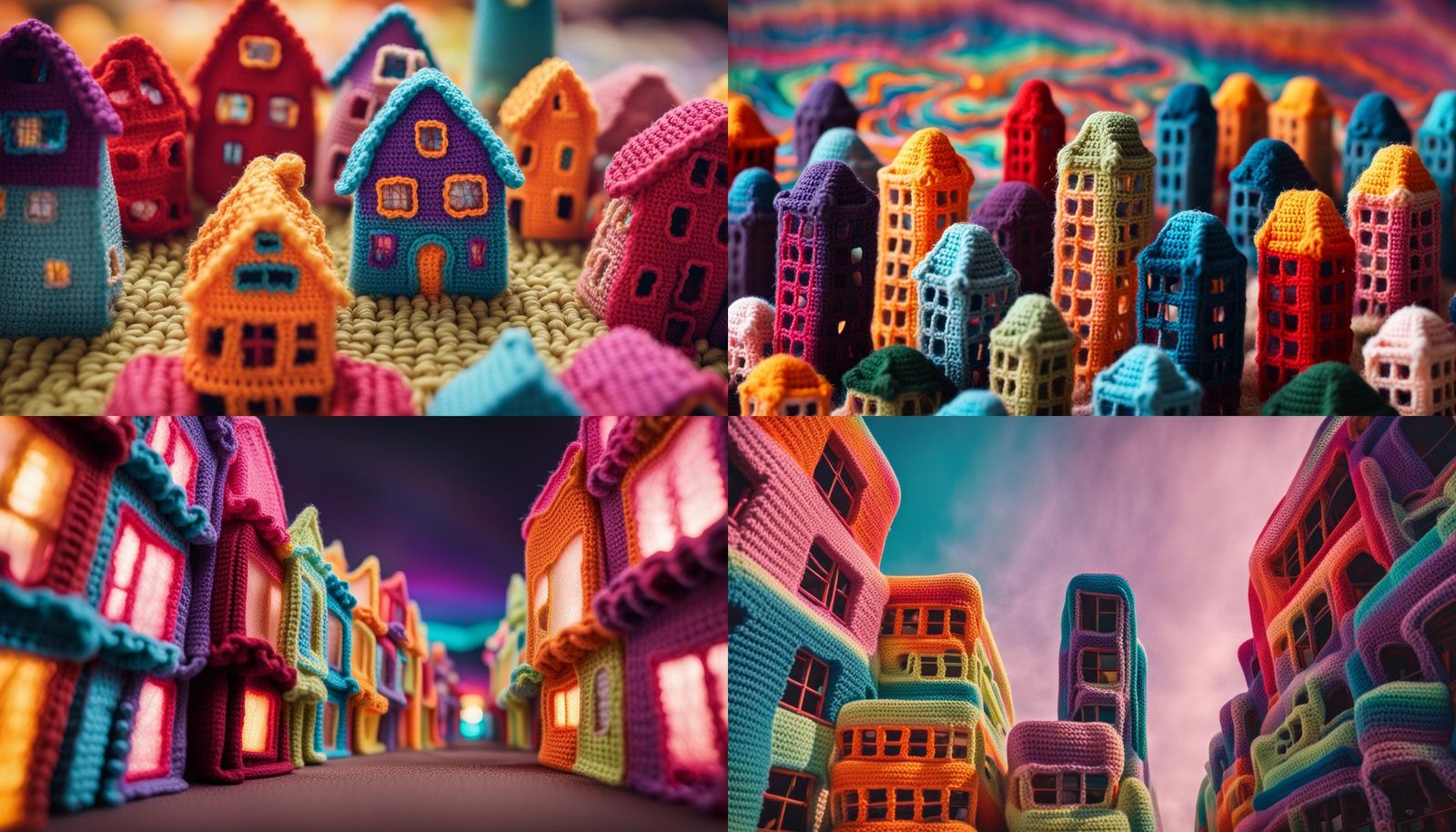 Psychedelic Crochet Buildings with Cinematic Lighting
