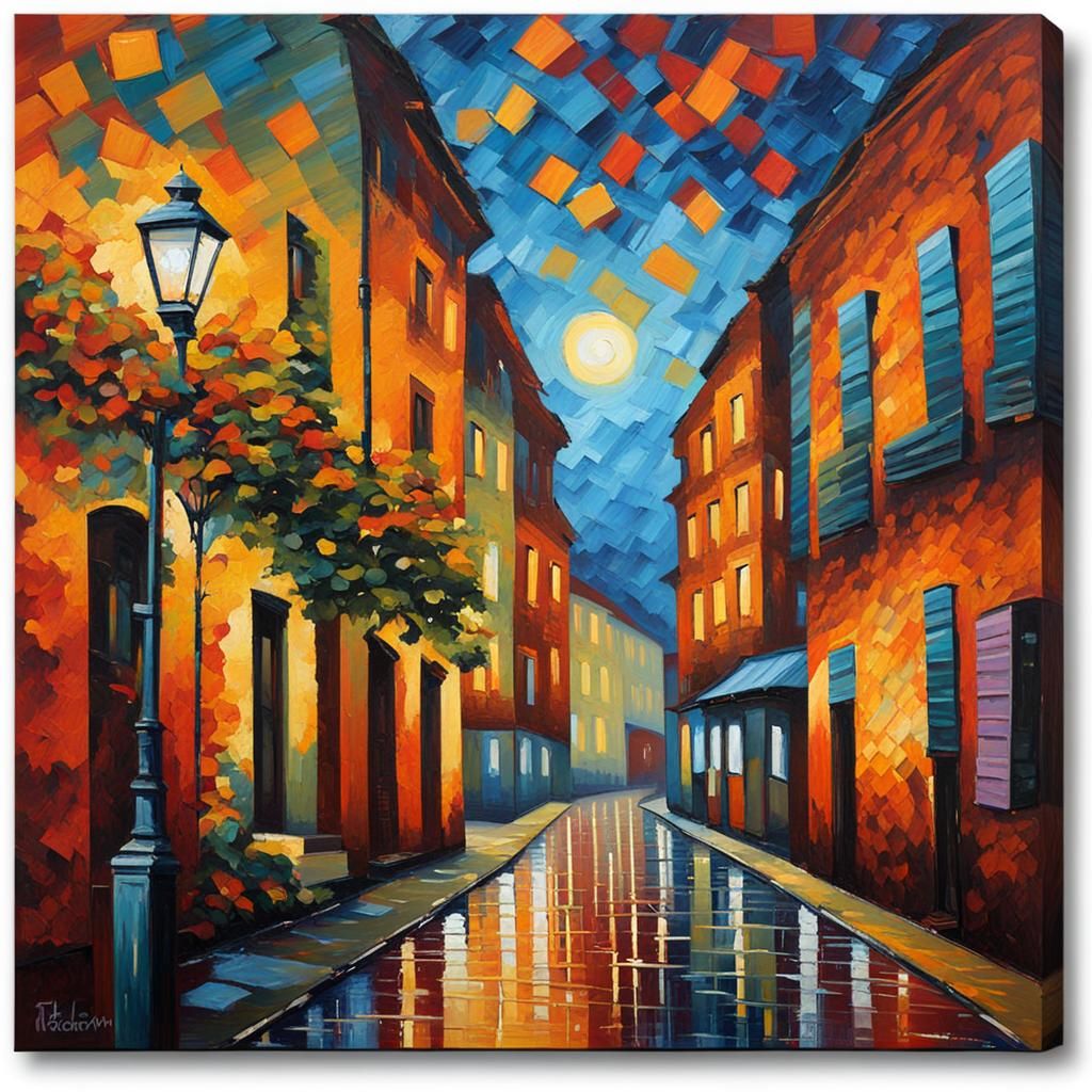 Colorful Urban Landscape in Expressionist Oil Painting