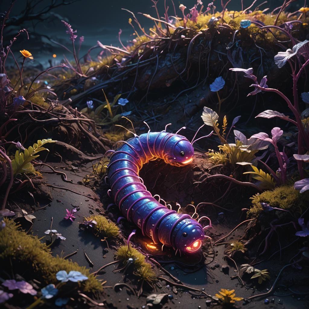 Glowing Worm Emerges in Dark Fantasy Matte Painting