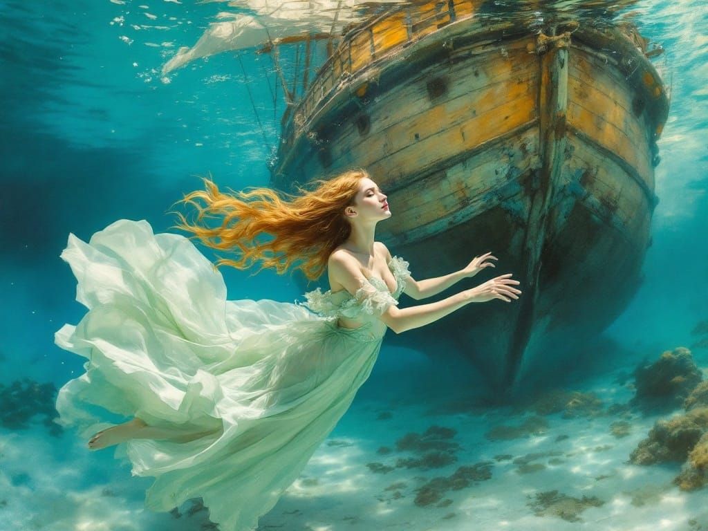 Ethereal Mermaid in a Serene Sea Landscape