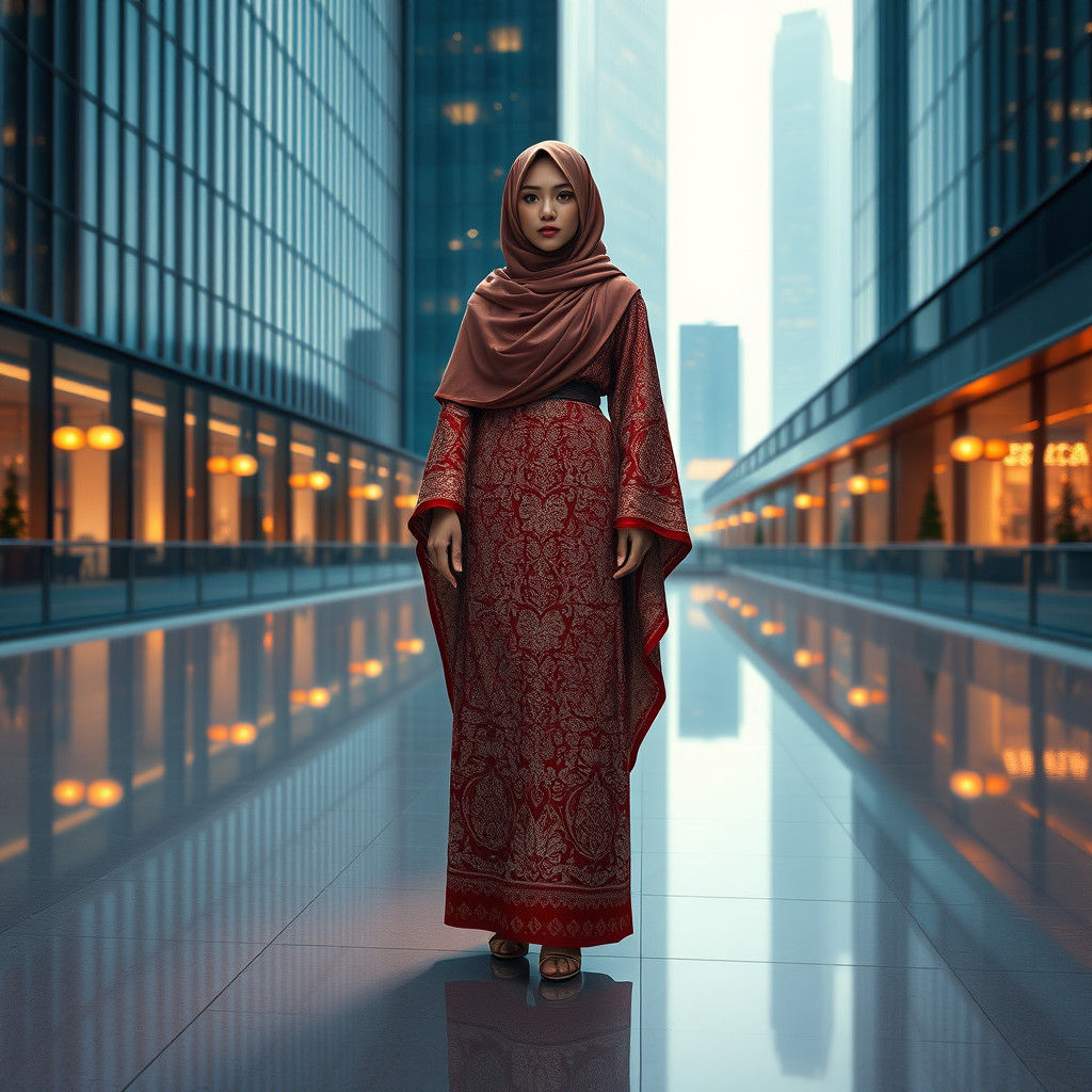 Majestic Woman in Hijab in Skyscraper: Digital Art