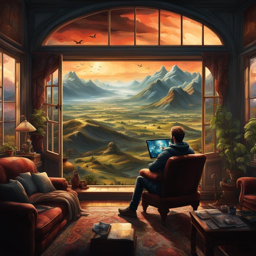 Living Room View: Paint and Ink Landscape