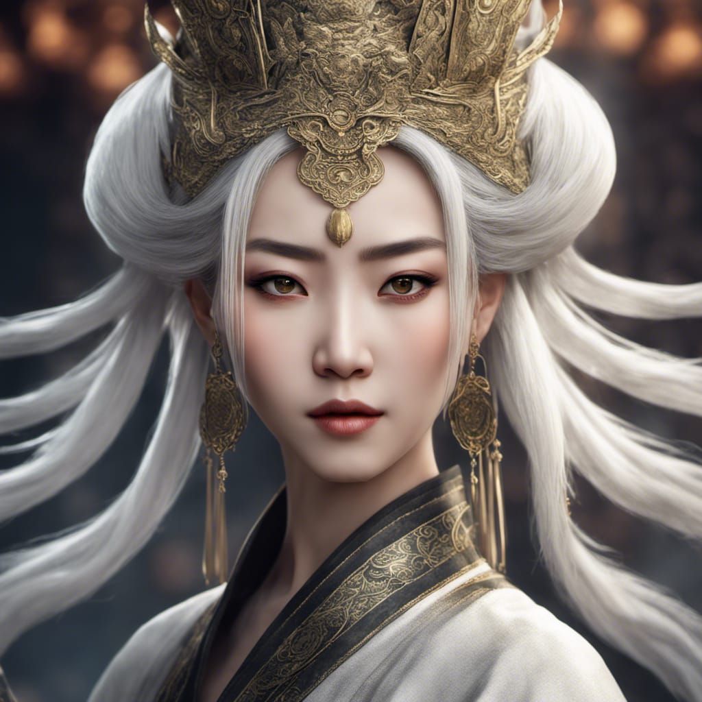 Hyperrealistic Chinese Princess with White Hair