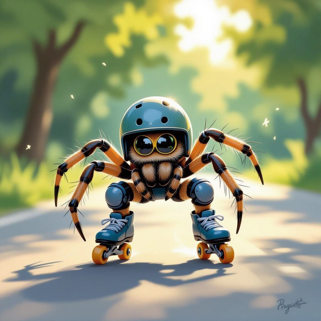 Spider's Comical Roller Skating Mishap in Park