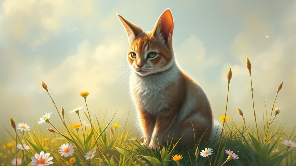 Whimsical Cabbit in a Sunny Meadow Scene