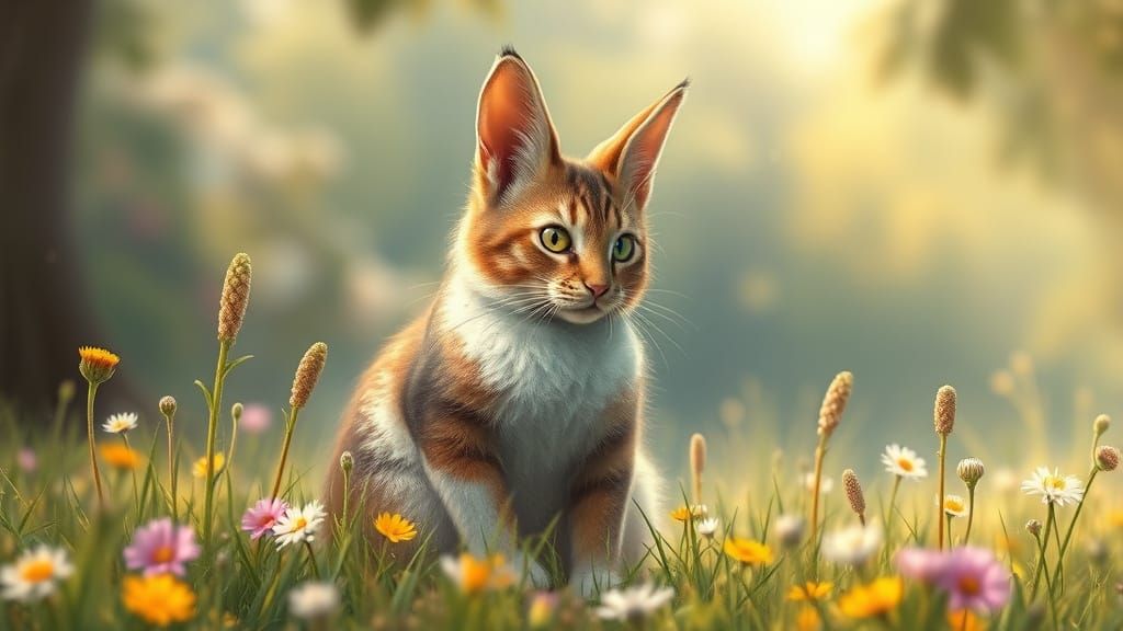 Whimsical Cabbit in a Sunny Meadow