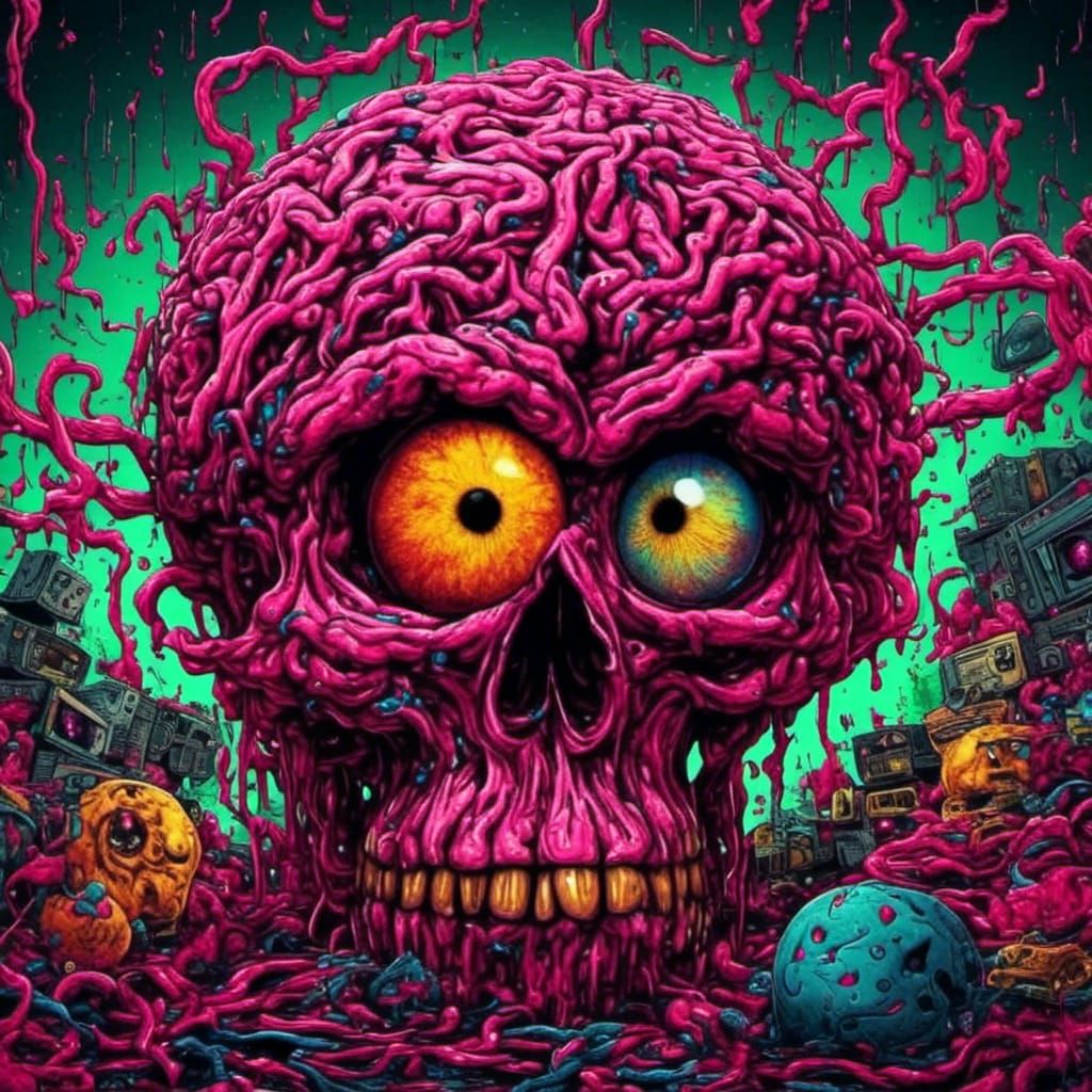 Surreal Skull Brain Monster in Detailed Digital Art