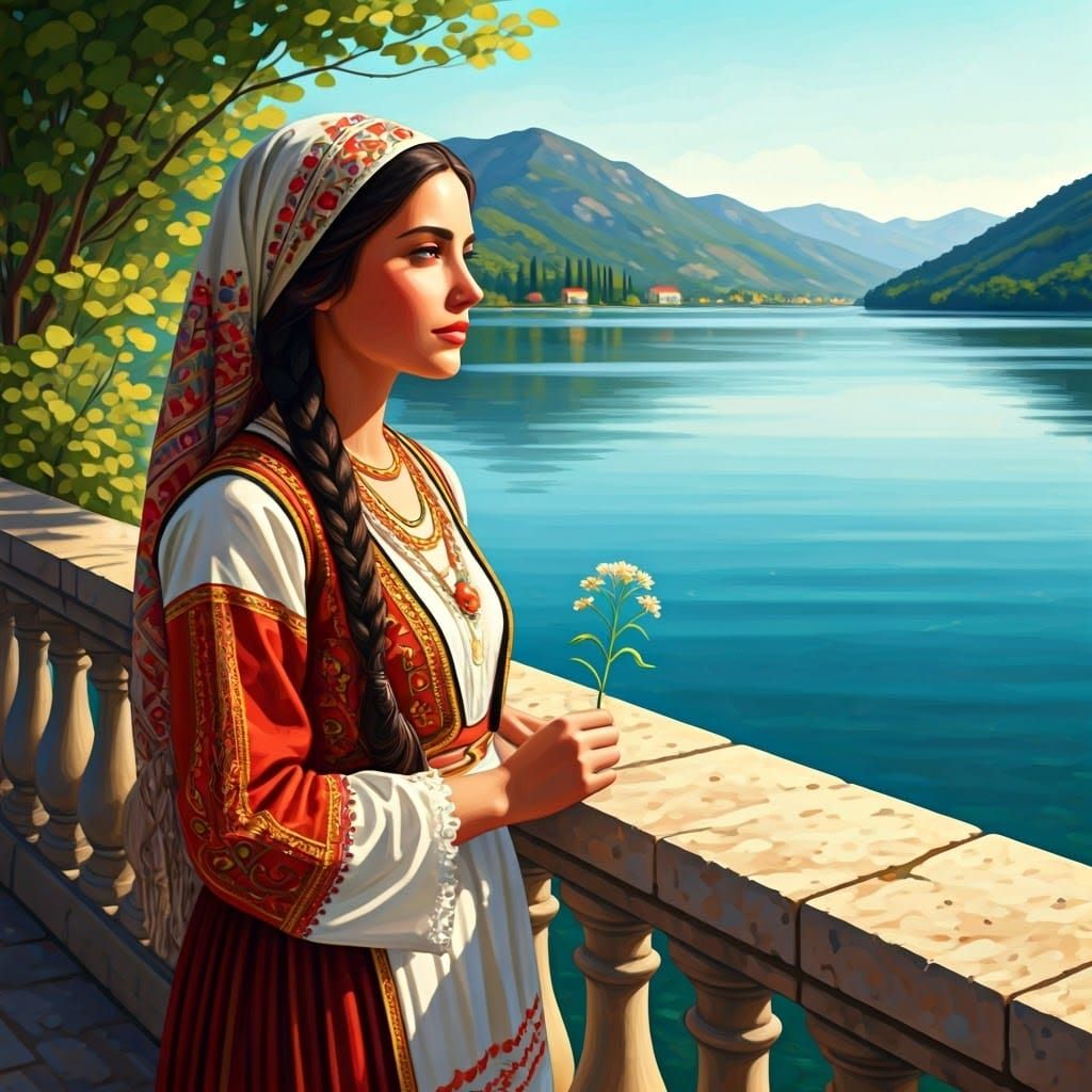 Greek Woman in Folk Art Style